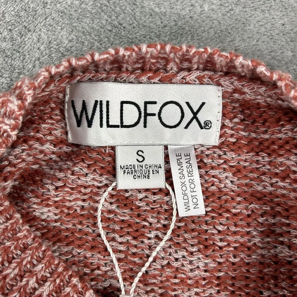 Wildfox Small Warren Sweater Pink Red Pullover Cable Knit‎ Fringe Sleeve Sample